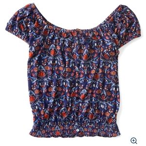 Aeropostale Floral Button-Front Peasant Top Size Medium